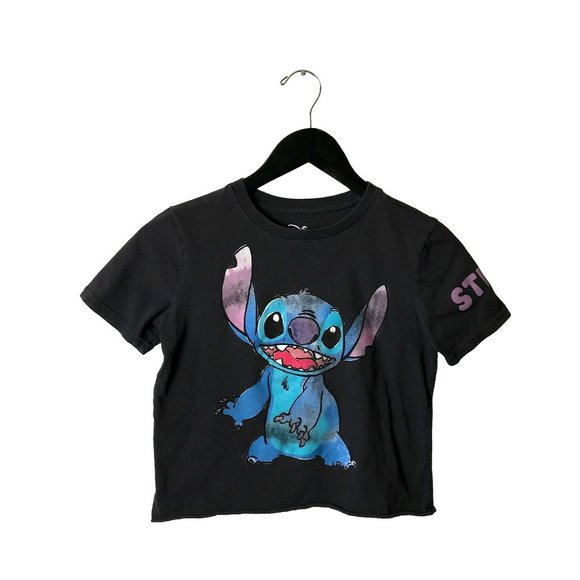 Disney T Shirt Stitch Cartoon Character Raw Hem Graphic Tee Top Short Sleeve XS - Picture 1 of 11